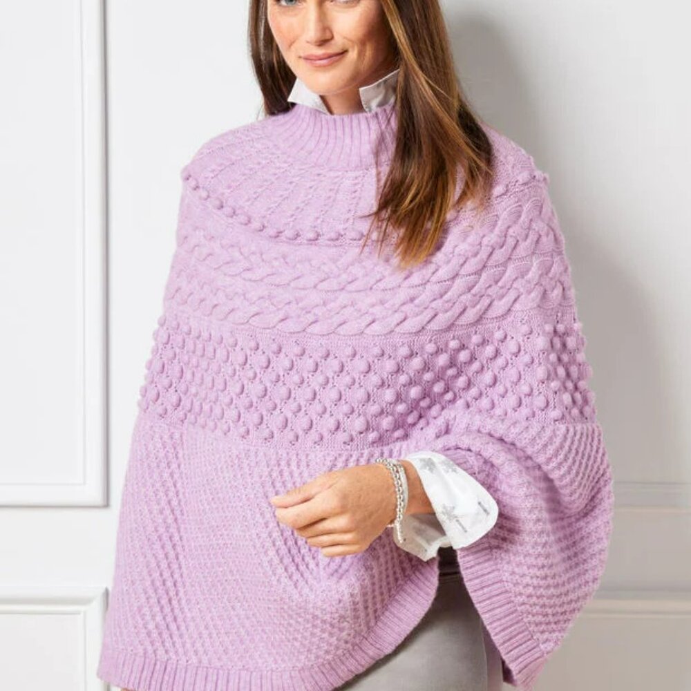 Talbots Lavender Purple Chunky Cable Knit Poncho Sweater Size M NWT